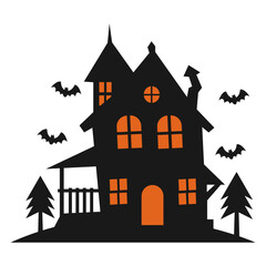 Silhouette of Creepy Haunted House Halloween. Vector Illustration