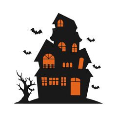 Silhouette of Creepy Haunted House Halloween. Vector Illustration