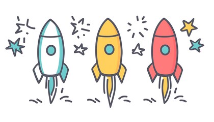 Cute Rockets Launching into Space