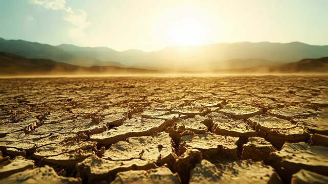 Stunning cracked earth landscape under a serene sunset.