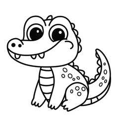 Cute Alligator Coloring Page for children, simple and easy