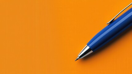 blue pen and orange background with space for text.