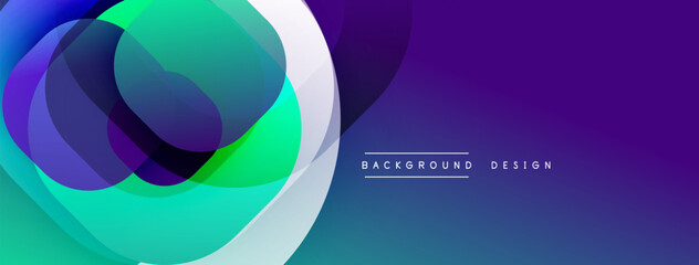 abstract vibrant overlapping circles. smooth gradients create dynamic visual effect. purple, green, turquoise hues dominate composition. modern design element.