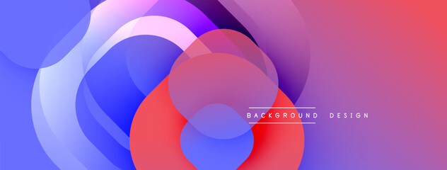 Vibrant overlapping circles create dynamic gradient effect. Smooth transitions between blue, red, purple hues. Modern abstract composition.