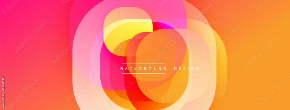 Poster bright vibrant circles overlap creating abstract colorful design. gradient shades of orange, pink, y