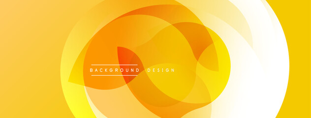 Bright yellow abstract design. Overlapping circles create dynamic visual effect. Smooth gradients, modern aesthetic. Perfect for digital backgrounds, presentations.