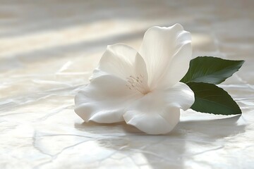 Elegant White Camellia on Marble.