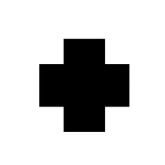 Abstract black and white geometric shape resembling a cross with a minimalist design