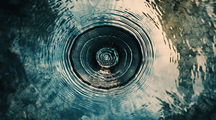Top-down shot of circular ripple on calm water surfa
