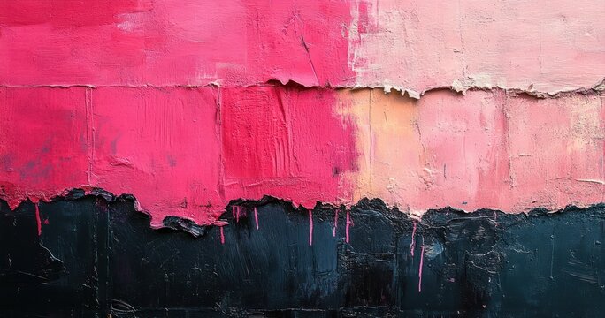 Abstract Torn Paper Collage Bold Pink Black Textures Grunge Aesthetic Mixed Media Art Crisp Lighting Minimalist Composition