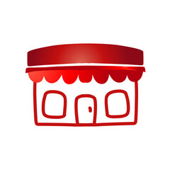 Colorful illustration of a small shop with a red awning and simple design, set against a white background