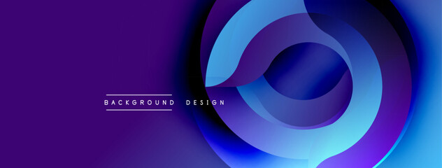 Abstract purple, blue layers create circular design. Smooth gradients, modern aesthetic. Minimalist composition, vibrant colors. Perfect backdrop for presentations.