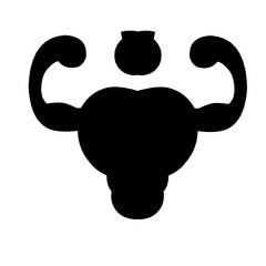 Strong muscular figure flexing in a dynamic pose against a simple background, showcasing fitness