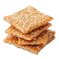 Stack of delicious sesame seed snack bars for tasty treat. transparent background