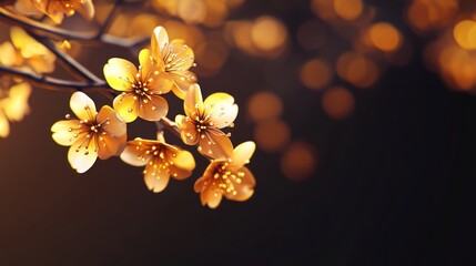 Spring blossoms branch, soft golden light, bokeh background, nature, beauty, perfect, tranquil, inspiration, decorative