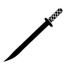 A sleek, modern sword with a geometric design displayed against a minimalist white background