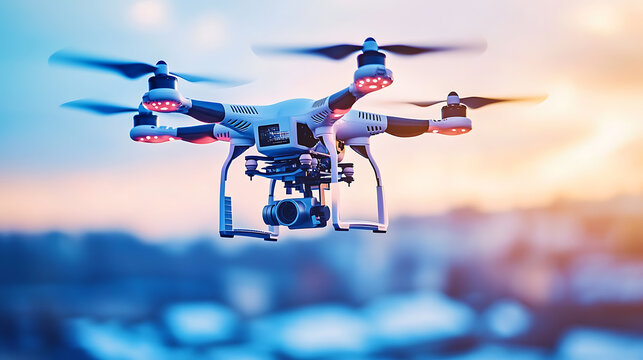 A drone surveying a solar energy farm, outdoor solar farm with solar panels and drones in the air, High-tech style