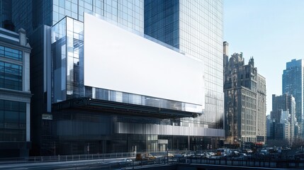 white billboard stands out on a glass-fronted skyscraper, offering an unmissable advertising opportunity.