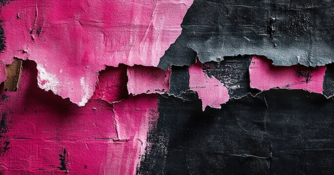 Abstract Torn Paper Collage Bold Pink Black Textures Grunge Aesthetic Mixed Media Art Crisp Lighting Soft Shadows Minimalist Composition