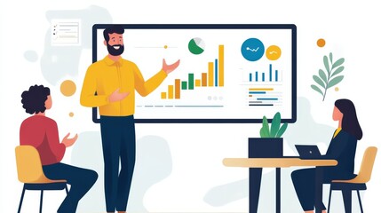 A business presentation is being delivered to an audience