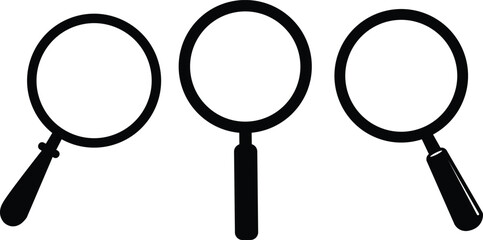 Magnifying glass silhouette set