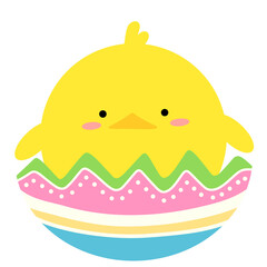 Cute Easter Chick in Colorful Eggshell – Flat Vector Illustration