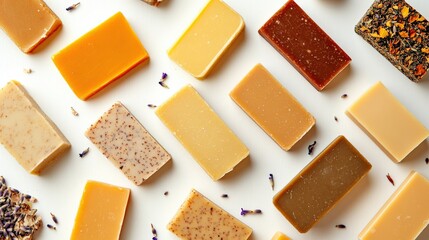 Assorted Handmade Soaps Displayed on White Background for Beauty
