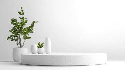 Minimalist white podium with plants (3)