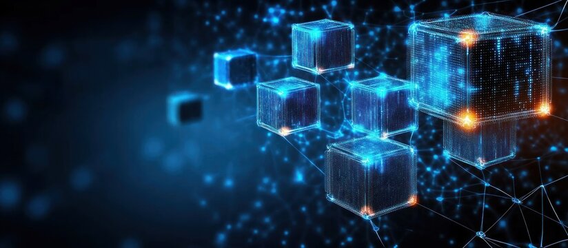 Futuristic blockchain cubes digital network security innovation technology finance crypto transactions