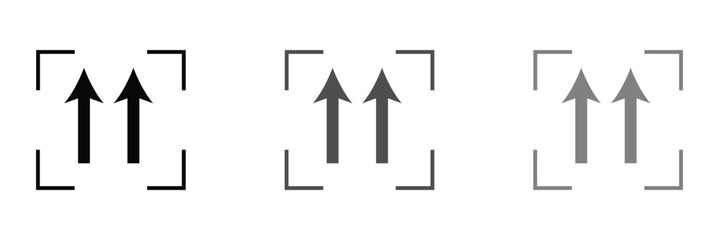 Upward arrow centered in square brackets on white background . vector illustration .EPS 10 . 