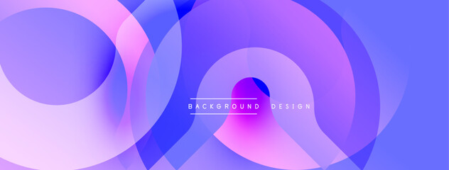 Abstract vibrant circles overlap creating dynamic gradient effect. Modern design for backgrounds, presentations, digital art. Smooth transitions, purple hues dominate.