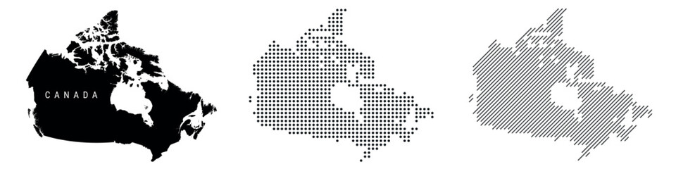 Canada silhouette map and two patterns of dots and slanted lines. Flat vector illustration isolated on white