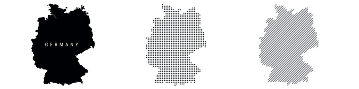Germany silhouette map and two patterns of dots and slanted lines. Flat vector illustration isolated on white