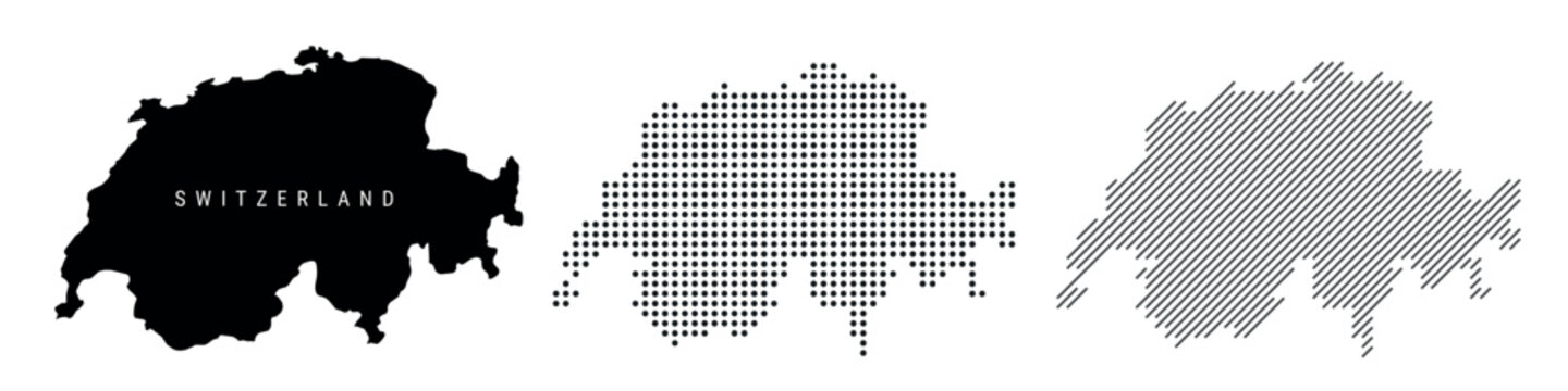Switzerland silhouette map and two patterns of dots and slanted lines. Flat vector illustration isolated on white