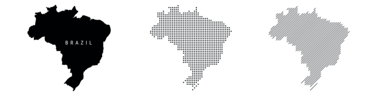 Brazil silhouette map and two patterns of dots and slanted lines. Flat vector illustration isolated on white