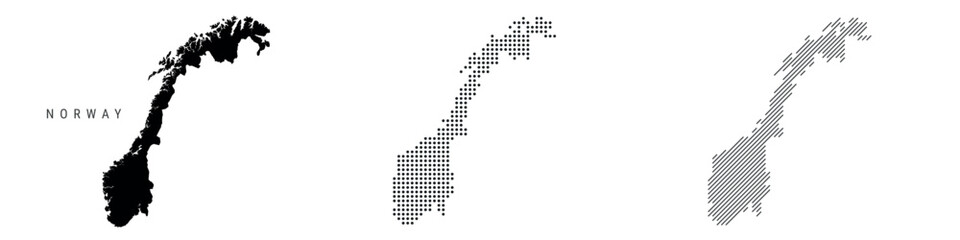 Norway silhouette map and two patterns of dots and slanted lines. Flat vector illustration isolated on white