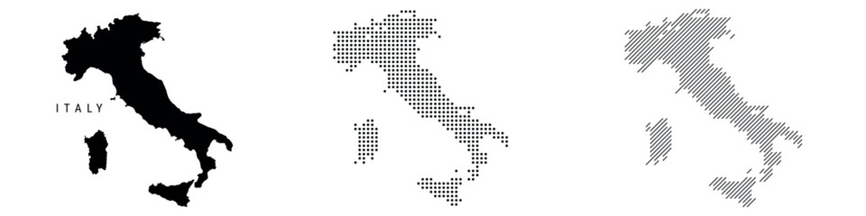 Italy detailed silhouette map, dotted pattern and slanted parallel lines pattern. Italian textured stylized map. Vector illustration isolated on white.