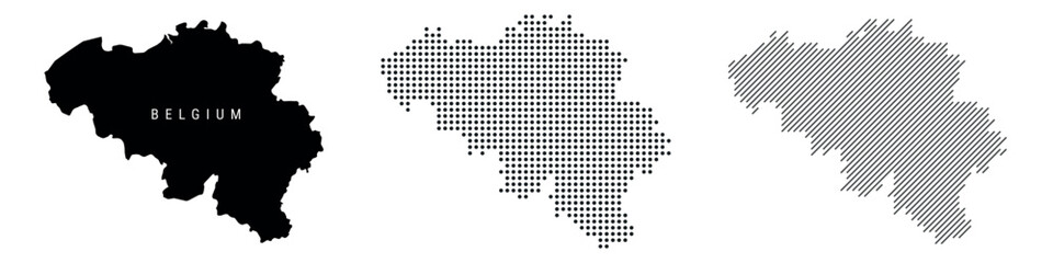 Belgium silhouette map and two patterns of dots and slanted lines. Flat vector illustration isolated on white