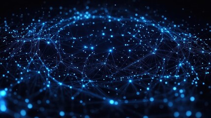 Futuristic Digital Network Visual with Neon Lines Nodes Circular Composition in Cyberpunk Art Style