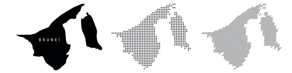 Brunei silhouette map and two patterns of dots and slanted lines. Flat vector illustration isolated on white
