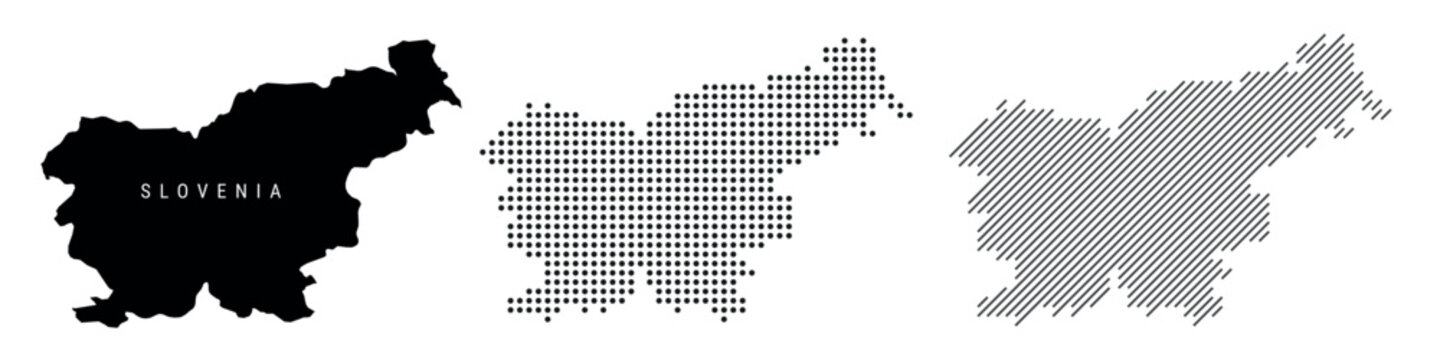 Slovenia silhouette map and two patterns of dots and slanted lines. Flat vector illustration isolated on white