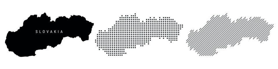 Obraz premium Slovakia silhouette map and two patterns of dots and slanted lines. Flat vector illustration isolated on white