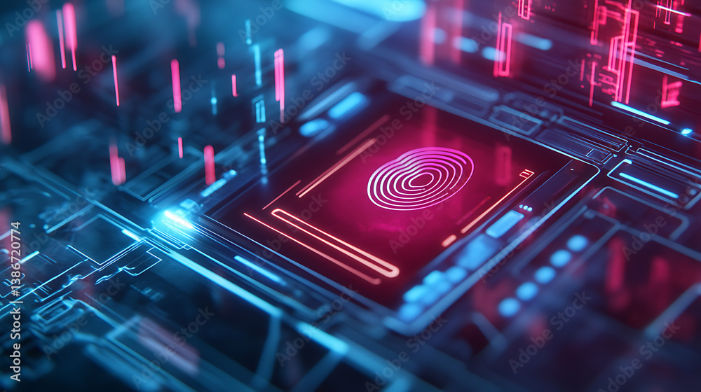 Poster digital fingerprint technology visualization virtual environment graphic design futuristic setting a