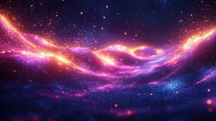 Abstract Geometric Background of Future Technology Innovation with Dynamic Motion and Glowing Particles in Digital Space