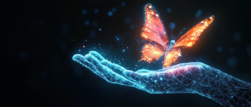 Digital Transformation Futuristic Technology Abstract Butterfly AI Evolution Innovation Management Strategy Society