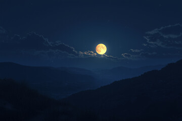 Full Moon Night Clouds Sky Banner Background. A full moon glowing in a night sky with clouds and panorama width 