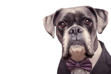 Fototapeta premium A Dapper Boxer Dog in a Suit and Bow Tie: Portrait of an Elegant Canine Transparant Background