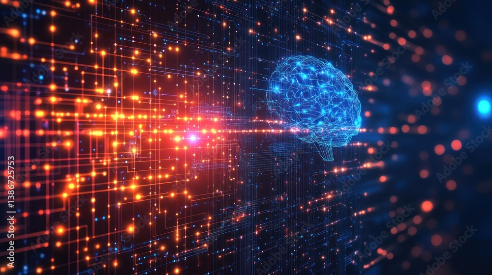 Poster digital brain interface illuminated circuit pathways artificial intelligence representation neural n