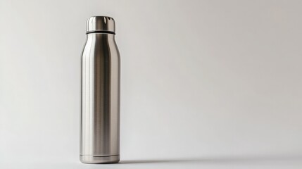 Stainless Steel Water Bottle on Minimalist Background for Product Display - Perfect for Eco-Friendly Lifestyle and Hydration Promotion.
