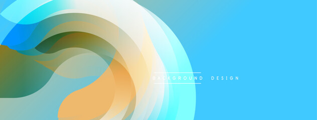 Abstract design. Smooth layers overlap. Blue, orange, green hues blend. Modern aesthetic. Clean lines create dynamic visual effect. Minimalist style.